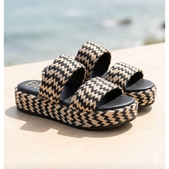 Shoes - Beach by Matisse Borderline Platform Slide Sandals Boho Chevron Woven Womens 7